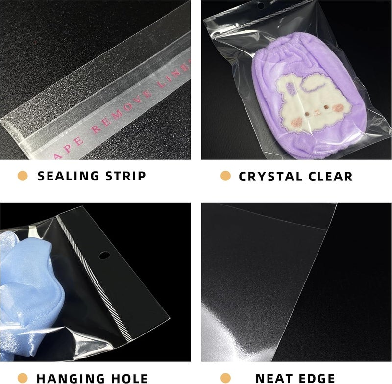 Morepack 5x7 Inches Hanging Hole Self Sealing Cellophane Bags Self Adhesive, 100 Pieces Clear Resealable Cellophane Bags with hanging header for Jewelry Earring Necklace - Image 4